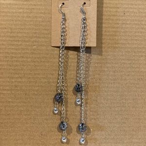 black and silver long dangle earrings